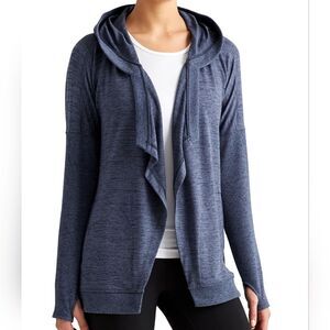ATHLETA BLISSFUL HOODED WRAP BLUE/GRAY WOMENS XS